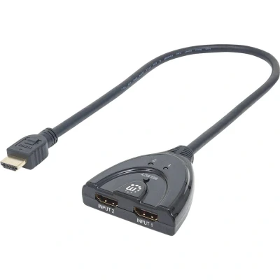Afbeelding van Manhattan 207416 HDMI switch 2 poorten LED weergave, 3D weergave mogelijk, Vergulde connectoren 1080 Pixel