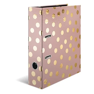 Afbeelding van HERMA Fashion &amp; Style Dots A4 ordner, 7 cm rug, van stevig karton, volledig aan de buitenkant bedrukt en goudkleurig gelamineerd oppervlak