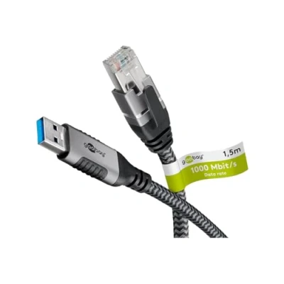 Afbeelding van Goobay 70499 USB A naar RJ45 Ethernet CAT 6 kabel voor een stabiele bekabelde internetverbinding met router/modem/netwerkschakelaar/vervangt de adapter / 1 Gbit/s 3 m