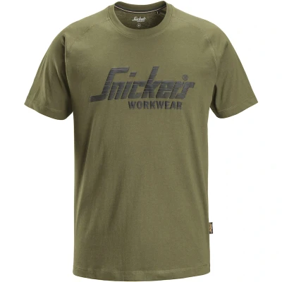 Afbeelding van Snickers 2590 Logo T shirt Khaki Groen/ XS