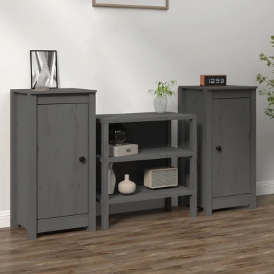 Afbeelding van Dressoirs 2 st 40x35x80 cm massief grenenhout grijs