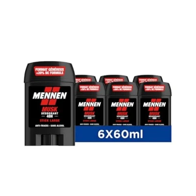 Afbeelding van Mennen MUSK Deodorant voor heren, 24 uur, groot, zonder alcohol, anti strepen, 6 stuks