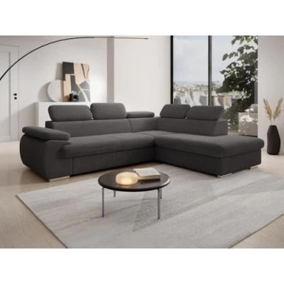 Afbeelding van Vente unique Hoekslaapbank met hoek rechts van donkergrijs ribfluweel FABIEN L 271 cm x H 76 D 221