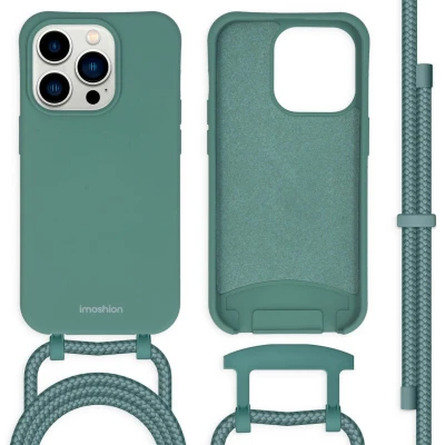 Afbeelding van iMoshion Hoesje Geschikt voor iPhone 14 Pro met koord Color Backcover afneembaar Donkergroen