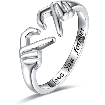Afbeelding van Damesringen 925 sterling zilver verstelbare knuffelring romantisch open ring paar sieraden belofte meisje bruiloft verjaardagscadeau, Lak Metaal