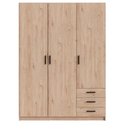 Afbeelding van Kleerkast Sprint 3 deurs eikenkleur 200x147x50 cm Bruin Spaanplaat