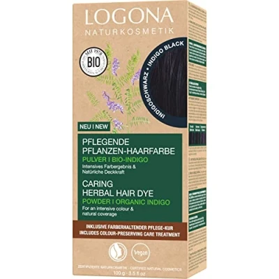 Image de LOGONA Naturkosmetik Coloration végétale nourrissante, végétalienne, à l&#039;indigo bio pour une couleur et brillance intenses, noir indigo (noir), 1 x 100 g