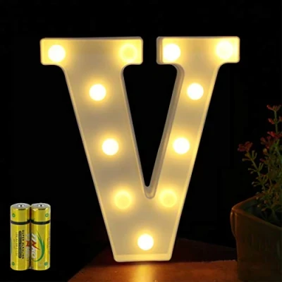 Afbeelding van HONPHIER® Lichtgevende letters, alfabet, lichtlamp, led, decoratie, werkt op batterijen, voor ontvangsten, feest, bruiloft, huis, bar, decoratie (V)