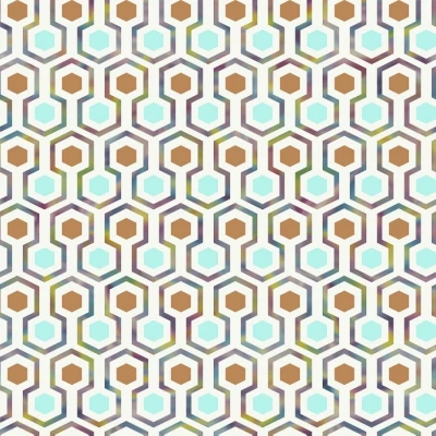 Afbeelding van Good Vibes Behang Hexagon Pattern groen en oranje