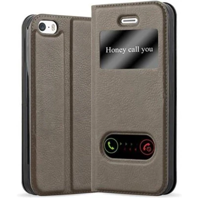 Afbeelding van Cadorabo Hoesje geschikt voor Apple iPhone 5 / 5S SE 2016 in STEEN BRUIN Beschermhoes met magnetische sluiting, standfunctie en 2 kijkvensters Book Case Cover Etui