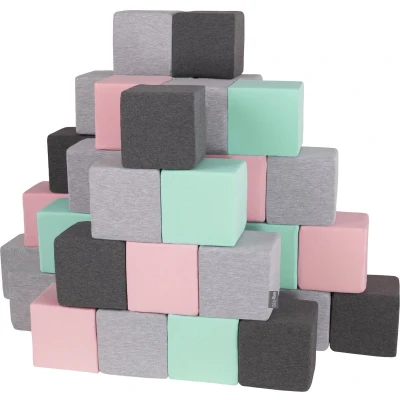 Afbeelding van KiddyMoon foam blokken voor baby zachte 48 stuks speelgoed montessori met en veel plezier kinderen, gemaakt in de eu, blokken: lichtgrijs donkergrijs roze mint
