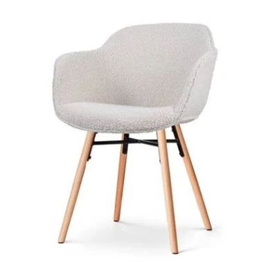 Afbeelding van Nolon Nena Mare Eetkamerstoel Bouclé Beige Armleuning Houten Poten