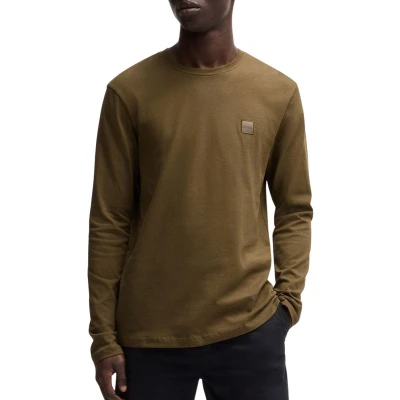 Afbeelding van HUGO BOSS heren Tacks longsleeve met logo in de kleur Bronsgroen, maat: M