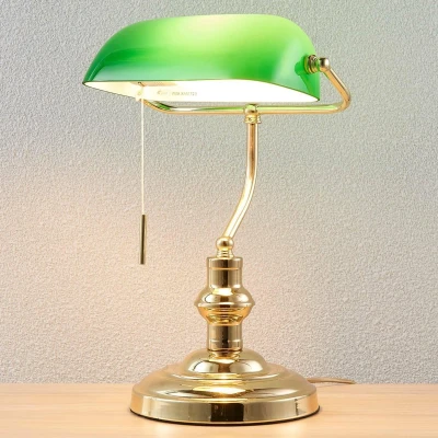 Afbeelding van Lindby bureaulamp 1licht metaal, glas H: 39 cm E27 gepolijst messing, groen