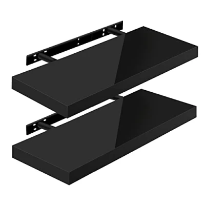 Afbeelding van WOLTU Wandplanken, wandplank, 2 stuks, zwevend rek, boekenrek, cd, dvd, houten plaat, 60 x 22,9 3,8 cm, zwart, RG9478sz