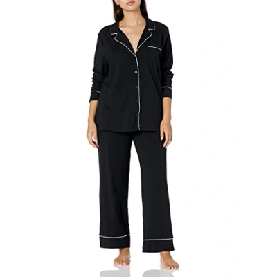 Image de Amazon Essentials Ensemble Pyjama Avec Chemise À Manches Longues, En Coton Et Textile Modal (Grandes Tailles Disponibles) Women&#039;s, Noir, XXL Grande taille