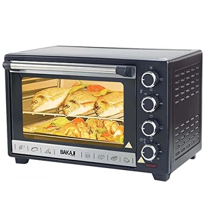 Afbeelding van Bakaji Geventileerde elektrische oven, inhoud 38 liter, vermogen 1600 W, temperatuur instelbaar tot 230 graden, 4 functies verwarmingselementen van staal met intern licht, timerfunctie