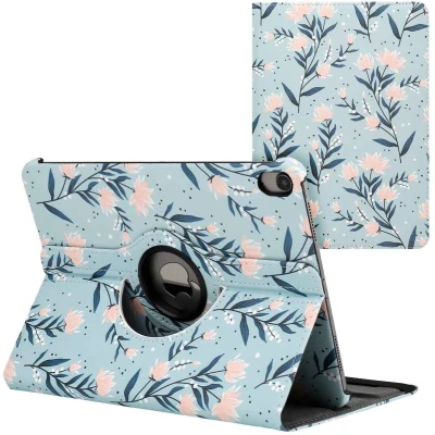 Afbeelding van iMoshion Tablet Hoes Geschikt voor iPad Air 5 (2022) / 4 (2020) 360 Draaibare Design Bookcase 2.0 Lichtblauw /Flowers