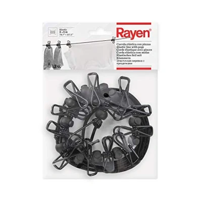 Afbeelding van Rayen Elastisch touw met klemmen 2 4 meter wasoppervlak 12 inbegrepen Geschikt voor het ophangen van kleerhangers Clip verdelers