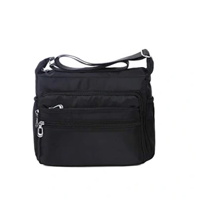 Afbeelding van schoudertas voor dames, nylon, lichtgewicht, waterdicht, meerdere zakken, met ritssluiting, 2 maten, zwart