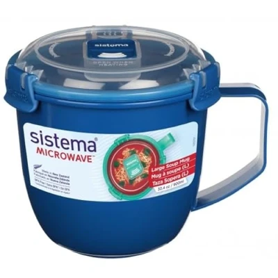 Afbeelding van Sistema 21141 set van 4 grote magnetronsoepkopjes 900 ml, BPA vrij mint/blauw/paars