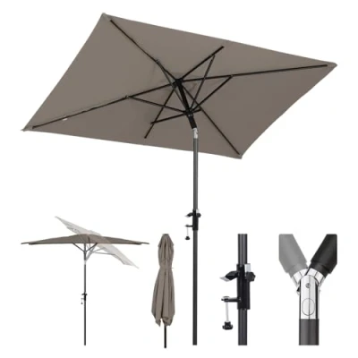 Afbeelding van Sekey Rechthoekige parasol voor balkon, terras en tuin, 200 x 125 cm, winddicht kantelbaar, UPF 50+, grijs., Modern, minimalistisch, milieuvriendelijk