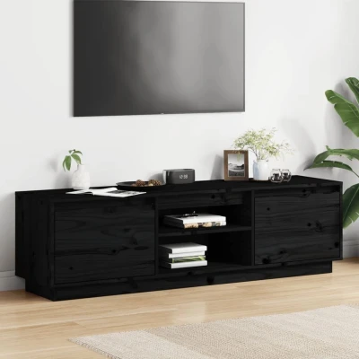 Afbeelding van Tv meubel 140x35x40 cm massief grenenhout zwart