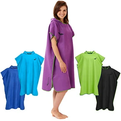 Afbeelding van omkleed handdoek op het strand, ultralicht en sneldrogend, surfponcho voor dames heren, uit microvezel, zwemponcho poncho tegelijkertijd (Maat M Paars/Groen)