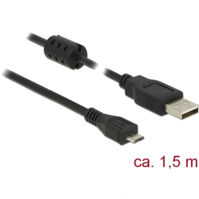 Afbeelding van Delock USB kabel 2.0 A stekker, micro B stekker 1.50 m Zwart Met Ferrietkern 84902