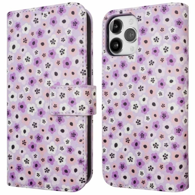 Afbeelding van iMoshion Hoesje Geschikt voor iPhone 12 Pro / Met Pasjeshouder Design Bookcase smartphone Meerkleurig Purple Flowers