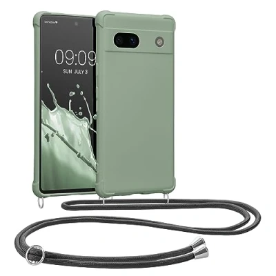 Afbeelding van kwmobile telefoonhoesjegeschikt voor Google Pixel 7a Hoesje van siliconen met telefoonkoord In grijsgroen