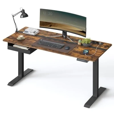 Afbeelding van VASAGLE In hoogte verstelbaar bureau elektrisch, bureaublad 60 x 140 cm, traploos verstelbaar, memoryfunctie met 4 hoogtes, vintage bruin zwart LSD114X01
