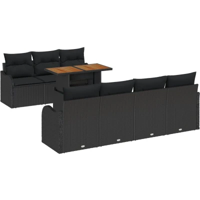 Afbeelding van vidaXL 8 delige Tuin Sofa Set met Kussens Zwart Poly Rattan