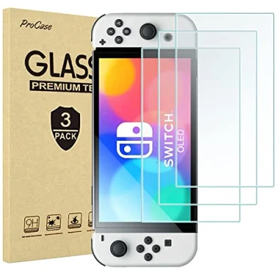 Afbeelding van ProCase Switch OLED 2021 7 inch displaybeschermfolie krasbestendig ultra dun gehard glas HD voor Nintendo transparant 3 stuks