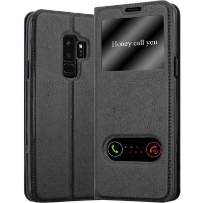 Afbeelding van Cadorabo Hoesje geschikt voor Samsung Galaxy S9 PLUS in KOMEET ZWART Beschermhoes met magnetische sluiting, standfunctie en 2 kijkvensters Book Case Cover Etui