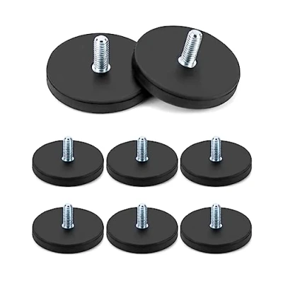 Afbeelding van QWORK Set van 8 rubberen neodymium magneten, Ø 43 mm, met M6 buitendraad, ronde magneten rubber, sterkte 10 kg