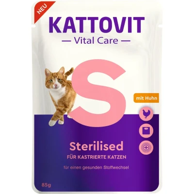 Afbeelding van 24x85g Kattovit Vital Care Sterilised Zakken met Kip nat kattenvoer