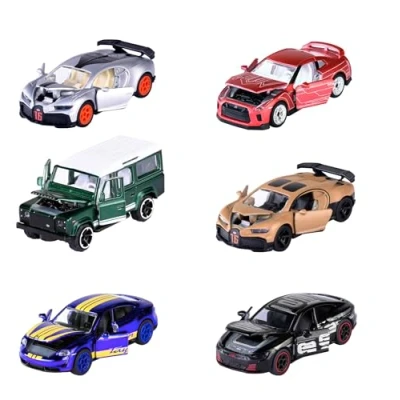 Afbeelding van Majorette Luxe miniatuurauto (1 auto), 1 van 6 (Audi, Bugatti, Land Rover, Nissan, Porsche) metaal met verzamelbox, 7,5 cm, voor kinderen vanaf 3 jaar