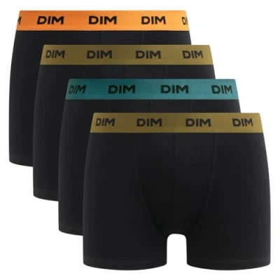 Image de DIM Homme Mix and Colors Coton Stretch x4 Boxer, Noir ceinture orange/bleu/vert, S
