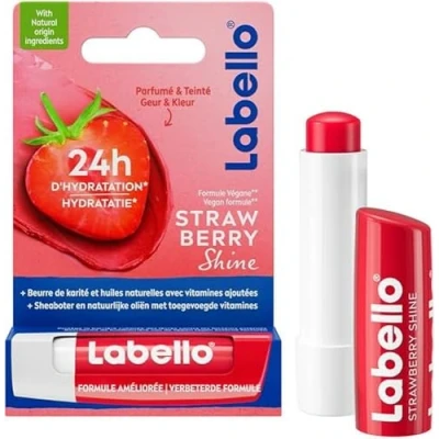 Afbeelding van LABELLO Strawberry Shine (1 x 5,5 ml), lippenbalsem verrijkt met natuurlijke oliën en vitamine C &amp; E, lippenverzorging, langdurige hydratatie gedurende 24 uur