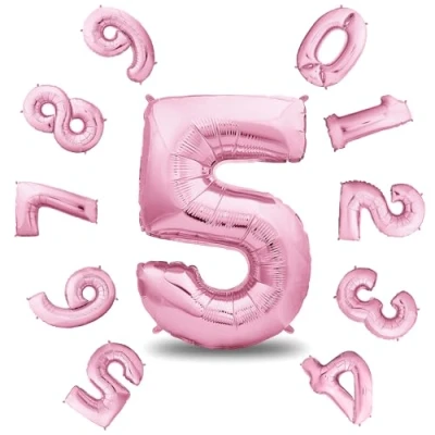 Afbeelding van envami® Verjaardagsballon 5 jaar, roze, 101 cm, cijferballon, decoratieve verjaardagsset voor jongens, Happy Birthday decoratie/ ballon, zweeft dankzij helium