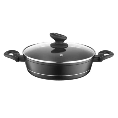 Afbeelding van FLORINA Aluminium kookpan (3,5 l), diameter 28 cm, met deksel van DELUX glas, steelpan inductiebodem, voor inductie, alle warmtebronnen, antiaanbaklaag