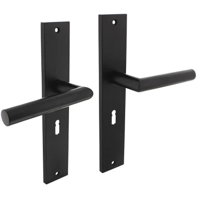 Afbeelding van Deurklink Ferro Geveerd Met Schild En Sleutelgat 55mm Mat Zwart