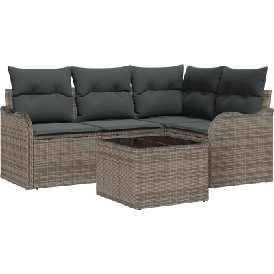 Afbeelding van vidaXL 4 delige Tuin Sofa Set met Kussens Zwart Poly Rattan