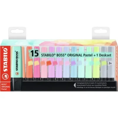 Afbeelding van Markeerstift STABILO BOSS Original 70/15 pastel assorti deskset à 15 stuks