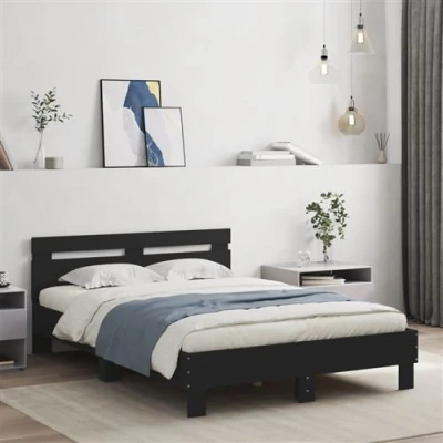 Afbeelding van vidaXL Bedframe met hoofdeinde en LED zwart 135x190 cm