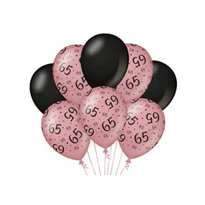 Afbeelding van Ballonnen 65 jaar Rose Goud/Zwart per 8 stuks