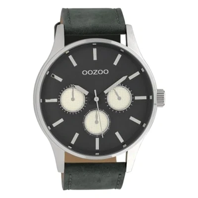 Afbeelding van OOZOO Timepieces Zilverkleurige horloge met donker blauwe leren band C10048