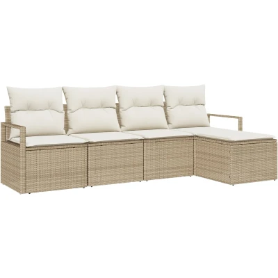 Afbeelding van vidaXL 5 delige tuinsofaset met kussens in beige poly riet