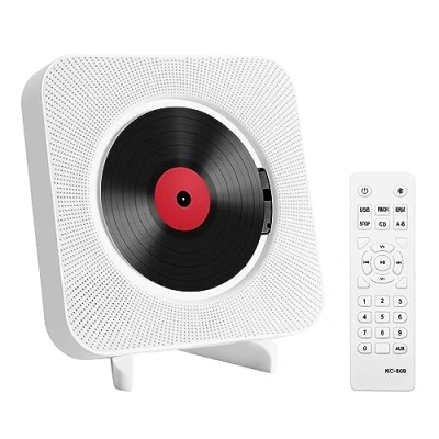 Afbeelding van Draagbare cd speler, Bluetooth, wandmontage, geïntegreerde hifi luidspreker, home audio boombox met afstandsbediening, FM radio, USB, 3,5 mm AUX ingang/uitgang trekschakelaar